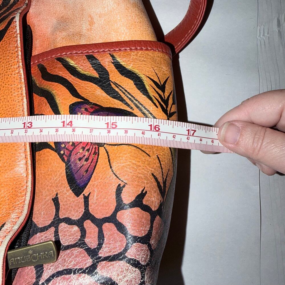 Anusckha leather orange hand painted hobo shoulder bag butterflies whimsical - Picture 6 of 13